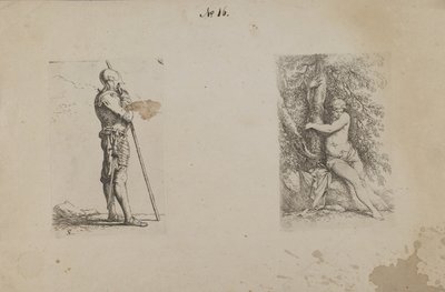 (Serie di figurine) Uomo corazzato che impugna la lancia da Salvator Rosa