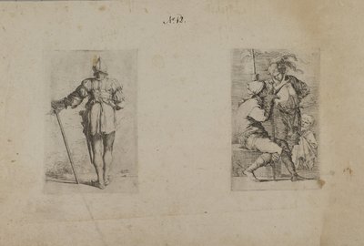(Serie di figurine) Dorso di uomo elmato, in piedi da Salvator Rosa