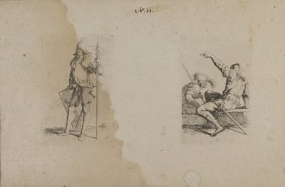 (Serie di figurine) Uomo con elmo e lancia ornata/Ax da Salvator Rosa