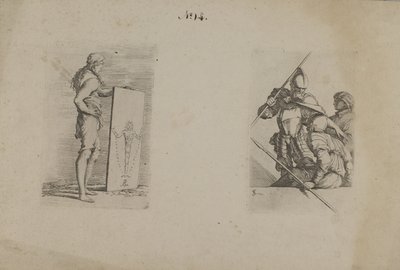 (Serie di figurine) Uomo dai capelli lunghi con cartello in mano da Salvator Rosa