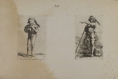 (Serie di figurine) Vecchio con cappello piumato, mani a riposo da Salvator Rosa