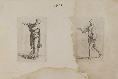 (Serie di figurine) Uomo in piedi che punta a sinistra da Salvator Rosa
