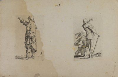 (Serie di figurine) Uomo in piedi con cappello lungo, puntato da Salvator Rosa