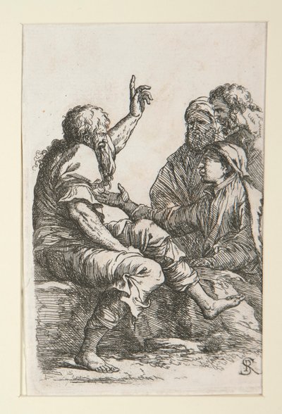 Un vecchio che parla con tre uomini da Salvator Rosa