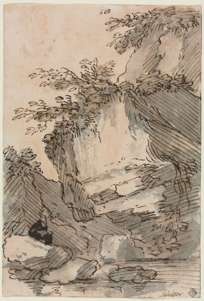 Figure presso una pozza rocciosa, 1660-1673 da Salvator Rosa