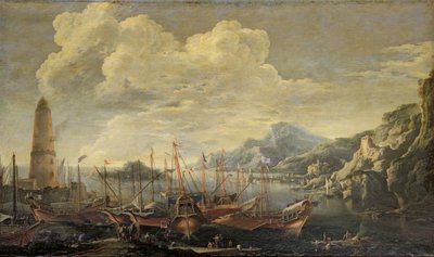 Porto con faro e navi da Salvator Rosa