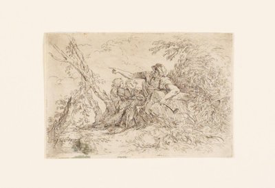 Pastore e due bambini in un paesaggio da Salvator Rosa