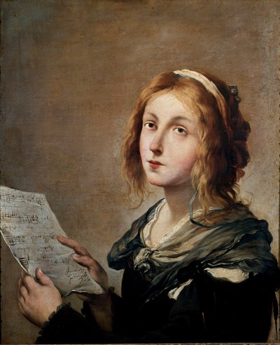 La Musica: giovane donna di condizione sociale molto modesta che incarna la musica, con uno spartito in mano da Salvator Rosa