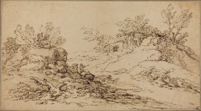Paesaggio roccioso con una casa rustica da Salvator Rosa