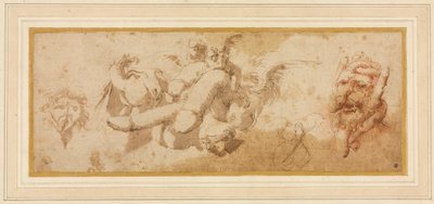 Foglio di studi satirici Amorini che cavalcano falli, c. 1650 da Salvator Rosa