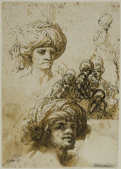 Schizzi di uomini turbolenti (recto); frammento di figura e schizzi di ornamenti architettonici fogliati (verso) da Salvator Rosa