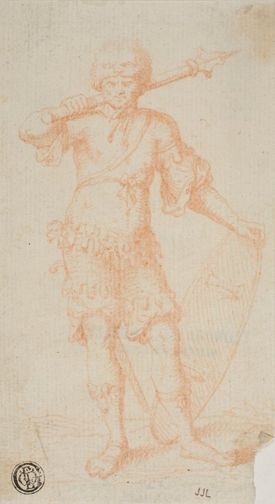 Guerriero in piedi da Salvator Rosa