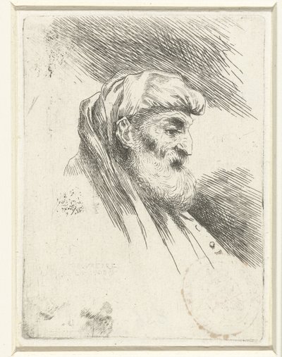 Testa di un vecchio con barba, Piccolo studio di teste con copricapi orientali (titolo della serie) da Salvatore Castiglione (signed by artist)