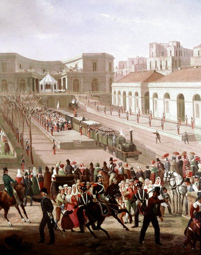 Inaugurazione della linea ferroviaria tra Napoli e Portici nel 1839 (dettaglio) da Salvatore Fergola