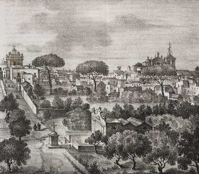Veduta orientale di Mesagne, Puglia, Italia, litografia di Salvatore Puglia da Poliorama Pittoresco, n. 45, 15 giugno da Salvatore Puglia