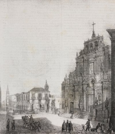 Facciata della Basilica di San Sebastiano ad Acireale, Sicilia, Italia, litografia di Salvatore Puglia da Poliorama Pittoresco, n. 39, 3 maggio da Salvatore Puglia