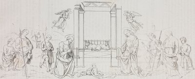 Natività di Fontignano, Adorazione dei pastori, litografia di Salvatore Puglia dopo un dipinto di Pietro Perugino (circa 1450-1523) da Poliorama Pittoresco, n 42, 24 maggio da Salvatore Puglia