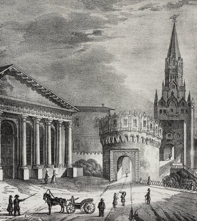Porta della Torre Troitskaya (Torre della Trinità), Cremlino, Mosca, Russia, litografia di Salvatore Puglia da Poliorama Pittoresco, n 22, 7 gennaio da Salvatore Puglia