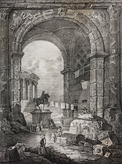 Rovine romane, dipinto di Hubert Robert, litografia di Salvatore Puglia da Poliorama Pittoresco, n. 28, 17 febbraio da Salvatore Puglia