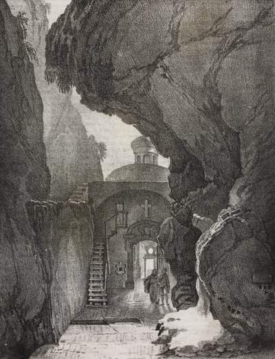 Santuario della Santissima Trinità o Santuario della Montagna Spaccata, Gaeta, Lazio, Italia, litografia di Salvatore Puglia da Poliorama Pittoresco, n. 43, 1 giugno da Salvatore Puglia