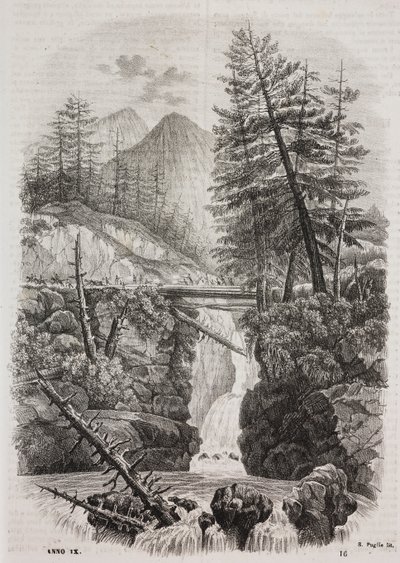 Ponte sospeso sui monti Pirenei, Spagna, litografia di Salvatore Puglia da Poliorama Pittoresco, n. 16, 23 novembre da Salvatore Puglia