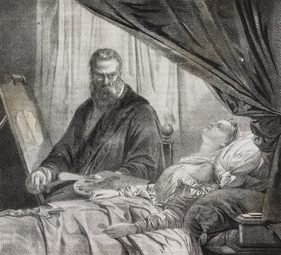 Tintoretto che dipinge la figlia morta, litografia di Salvatore Puglia da Poliorama Pittoresco, n. 27, 10 febbraio da Salvatore Puglia