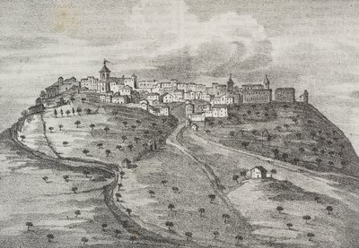 Vista di Montefuscolo, oggi Montefusco, Campania, Italia, da Poliorama Pittoresco, n. 41, 20 maggio da Salvatore Puglia