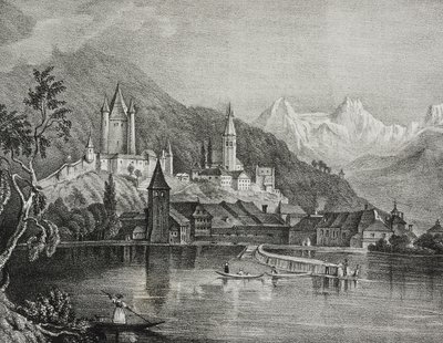 Veduta di Thun, Canton Berna, Svizzera, da Poliorama Pittoresco, n. 35, 9 aprile da Salvatore Puglia