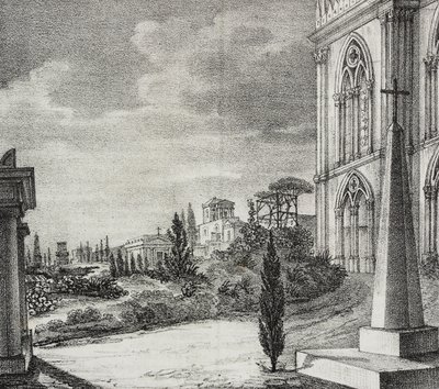 Veduta del cimitero dal convento gotico, Napoli, Campania, Italia, da Poliorama Pittoresco, n. 34, 1 aprile da Salvatore Puglia