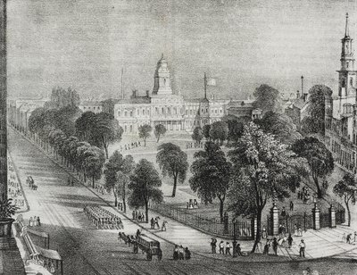 Veduta del parco e del Municipio di New York, Stati Uniti d