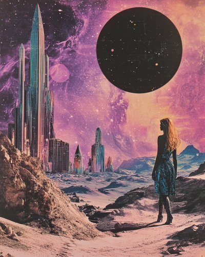 Donna nel paesaggio urbano cosmico da Samantha Hearn