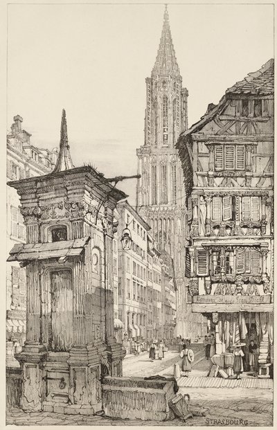 La Rue Mercière e la facciata ovest della Cattedrale di Strasburgo da Samuel (after) Prout