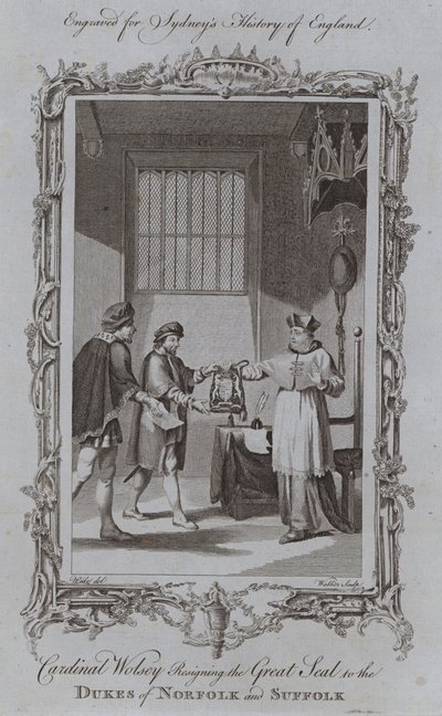 Il cardinale Wolsey consegna il Gran Sigillo ai duchi di Norfolk e Suffolk da Samuel (after) Wale