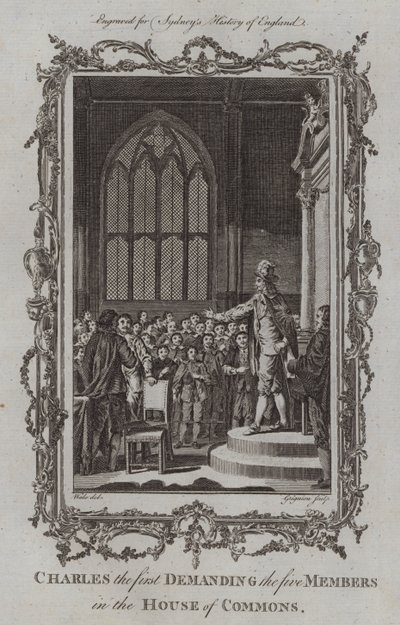 Carlo I chiede i cinque membri alla Camera dei Comuni da Samuel (after) Wale