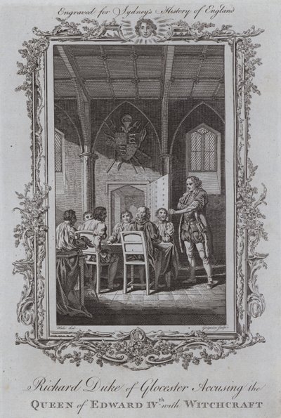 Riccardo Duca di Gloucester accusa la regina di Edoardo IV di stregoneria (incisione) da Samuel (after) Wale