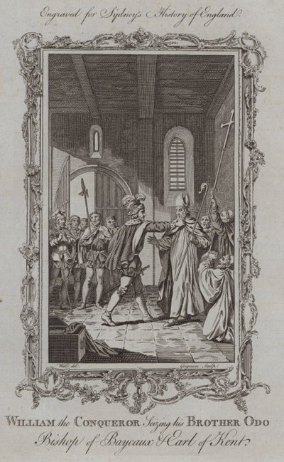 Guglielmo il Conquistatore cattura suo fratello Odo, vescovo di Bayeux e conte di Kent (incisione) da Samuel (after) Wale