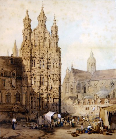 Il municipio e la cattedrale di Lovanio in Belgio, c.1840 da Samuel (circle of) Prout