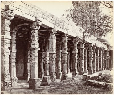 Colonnato con ornamenti alla base del Qutb Minar a Delhi da Samuel Bourne (signed by artist)