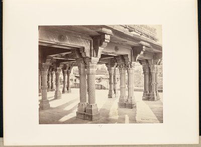 Futtypore Sikri; pilastri intagliati nel Panch Mehal da Samuel Bourne