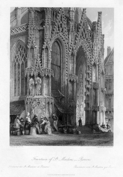 La fontana di St Maclou, Rouen, Francia, XIX secolo da Samuel Bradshaw