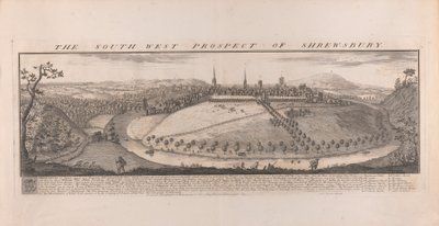 Prospetto sud-ovest di Shrewsbury, Shropshire da Samuel Buck