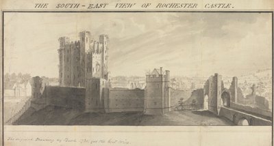 Vista sud-est del castello di Rochester da Samuel Buck