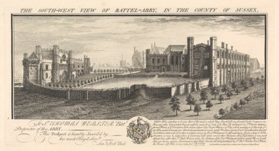 La vista sud-ovest di Battel-Abbey, nella contea di Sussex da Samuel Buck