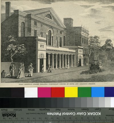 Primo Teatro di Chestnut Street, angolo nord-est di Fifth e Chestnut Streets, c.1820 da Samuel Castner