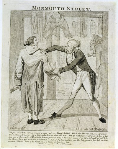 Monmouth Street, una caricatura di un venditore di abiti usati, inciso da J. Cooke, 1789 da Samuel Collings