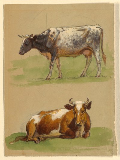 Disegno, Bovini, una mucca che cammina e una mucca accovacciata, 1875-80 da Samuel Colman