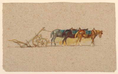 Studio di tre cavalli con un aratro, Francia da Samuel Colman
