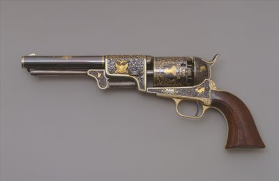 Revolver a percussione Colt Third Model Dragoon, c.1853 (acciaio, ottone, oro e legno di noce) da Samuel Colt