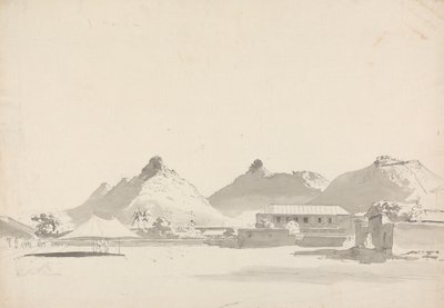 Accampamento militare con forti sulle colline dietro da Samuel Davis