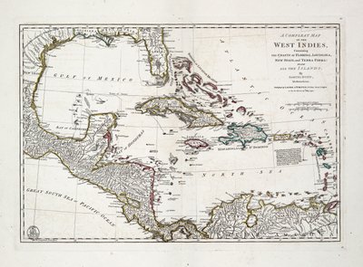 Mappa completa delle Indie Occidentali contenente le coste della Florida, Louisiana, Nuova Spagna e Terra Firma con tutte le isole da Samuel Dunn